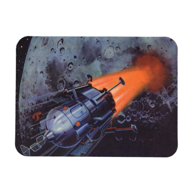 Magnet Flexible Science-fiction vintage, fusée lunaire décollant (Horizontal)