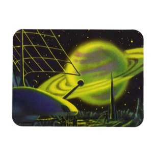 Magnet Flexible Science-fiction vintage Neon Green Planet w Rings