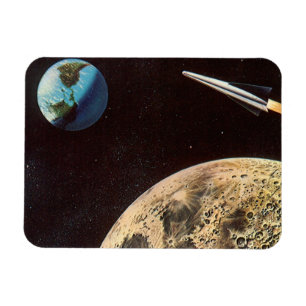 Magnet Flexible Science-fiction vintage, vaisseau à fusée au-dessu