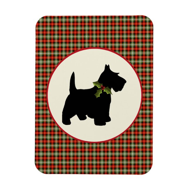 Magnet Flexible Scottie Chien Scotch Plaid Noël Holiday (Vertical)