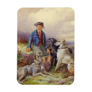 Magnet Flexible Scottish boy with wolfhounds in a Highland landsca