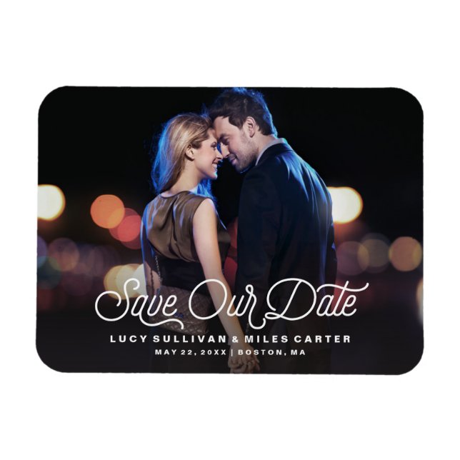 Magnet Flexible Script intemporel Sauvegarder notre date Photo Fai (Horizontal)