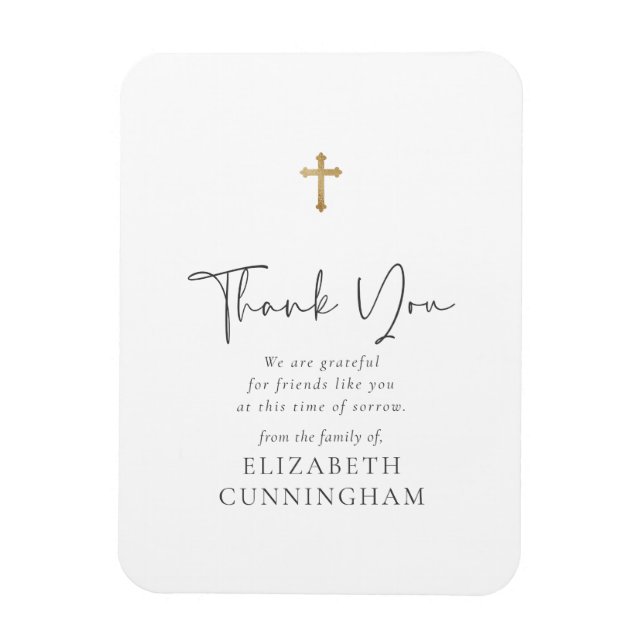 Magnet Flexible Script moderne Cursive Faux Gold Cross Memorial (Vertical)