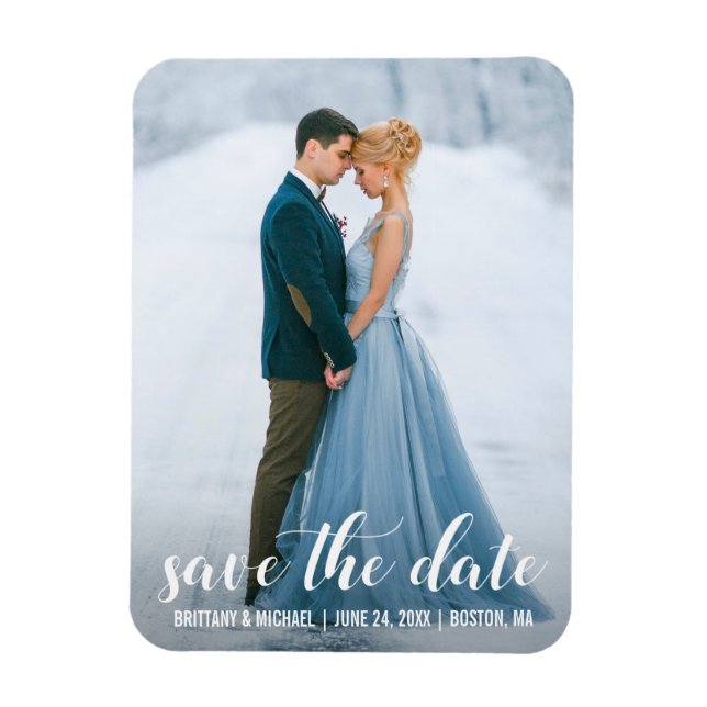 Magnet Flexible Script Moderne Enregistrer La Date Fiançailles Pho (Vertical)