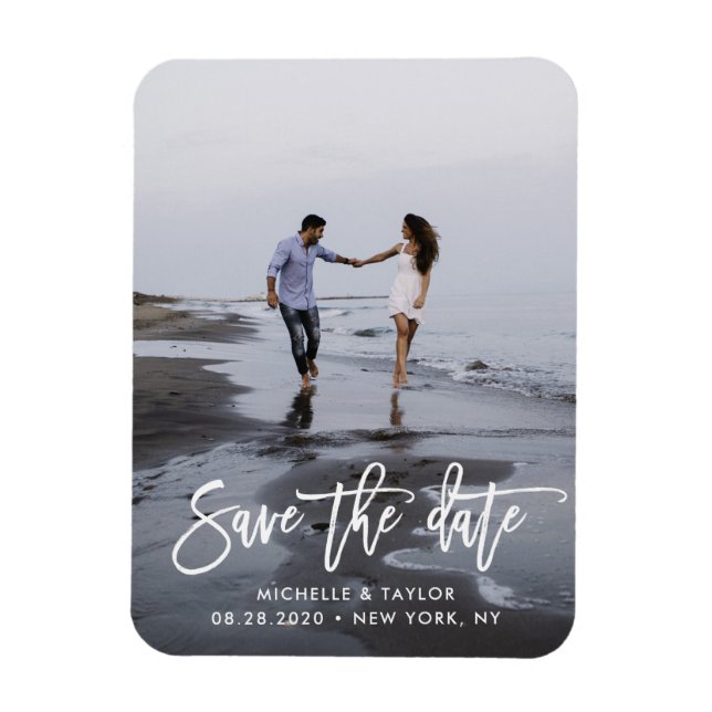 Magnet Flexible Script moderne Enregistrer la photo de date (Vertical)