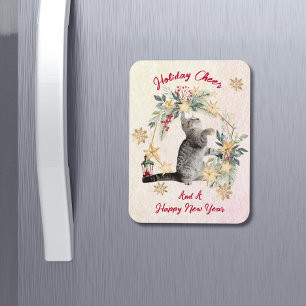 Magnet Flexible Script personnalisé Chat Aquarelle Nouvel An Noël