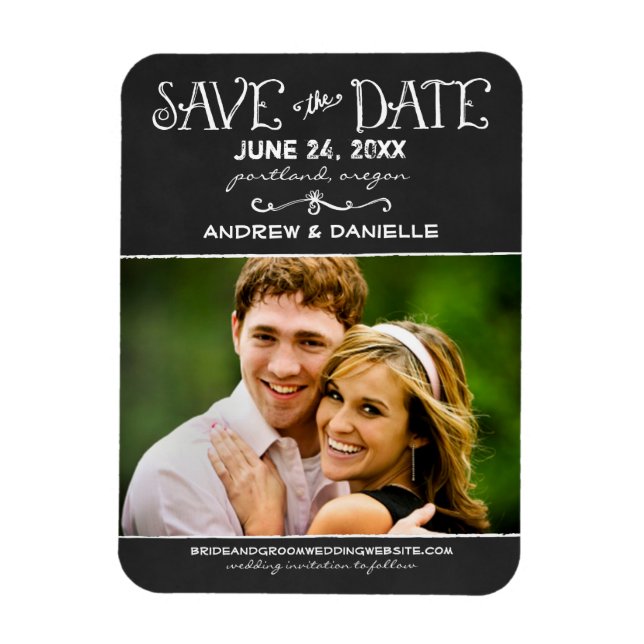 Magnet Flexible Script rustique Chalkboard Mariage Black Photo (Vertical)