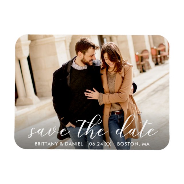 Magnet Flexible Script tendance moderne Enregistrer la date | Phot (Horizontal)