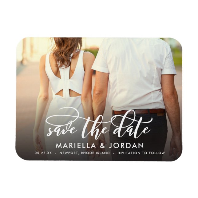 Magnet Flexible Script Whimsical photo pleine Enregistrer la date (Horizontal)