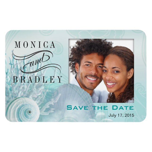 Magnet Flexible Seashell Dreams Beach Photo Save the Date aqua (Horizontal)