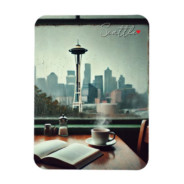 Magnet Flexible Seattle Washington Rain Love Coffee (Vertical)