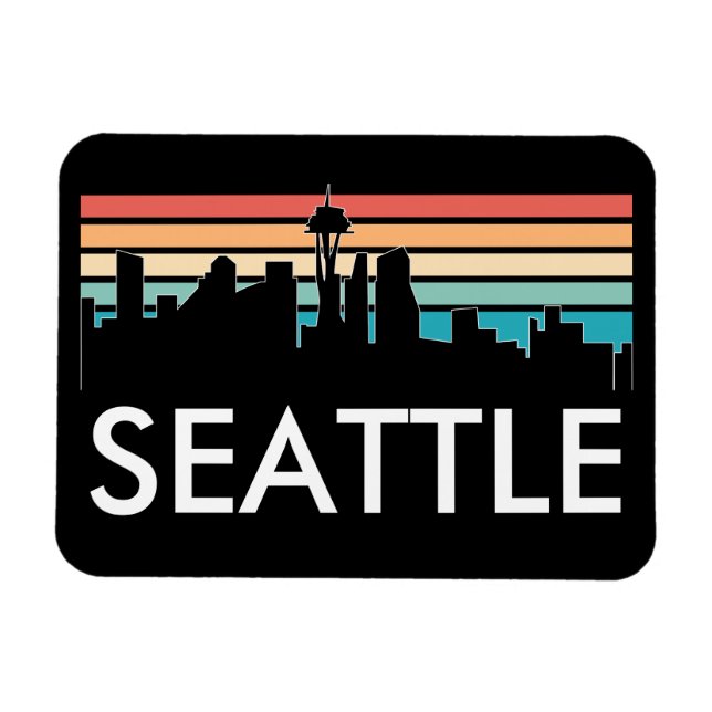 Magnet Flexible Seattle Washington Retro Sunset Skyline tendance (Horizontal)