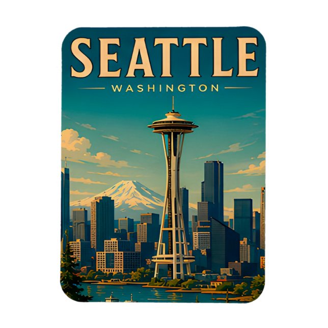 Magnet Flexible ☕ Seattle Washington Souvenir de vacances rétro (Vertical)