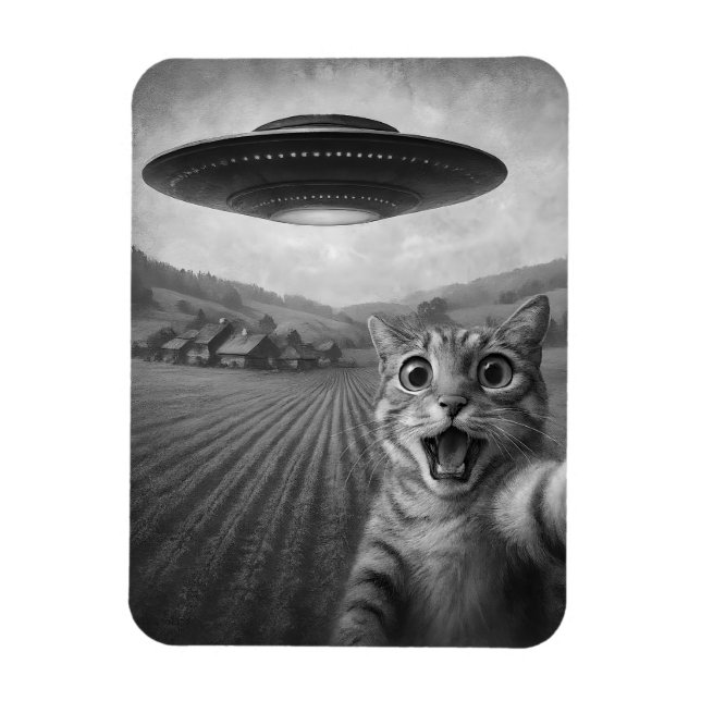 Magnet Flexible Selfie De Chat Avec Alien UFO Drôle Cadeaux De Cha (Vertical)