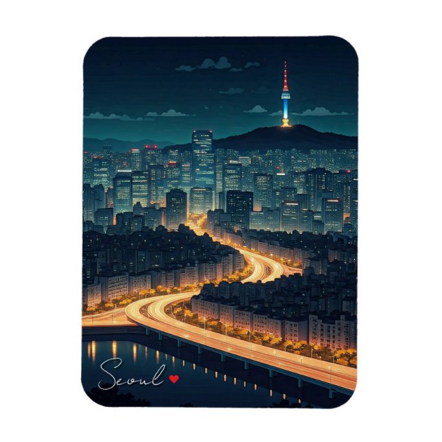 Magnet Flexible Séoul Corée du Sud Vue nocturne (Vertical)