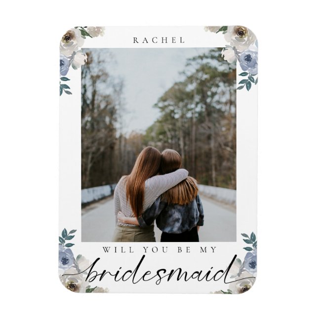 Magnet Flexible Serez-vous ma femme d'honneur Dusty Blue Rose Phot (Vertical)