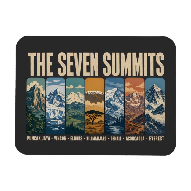 Magnet Flexible Seven Summits Mountain Landmarks Illustration (Horizontal)