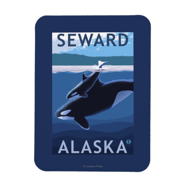 Magnet Flexible Seward, AlaskaOrca et Calf Scene (Vertical)