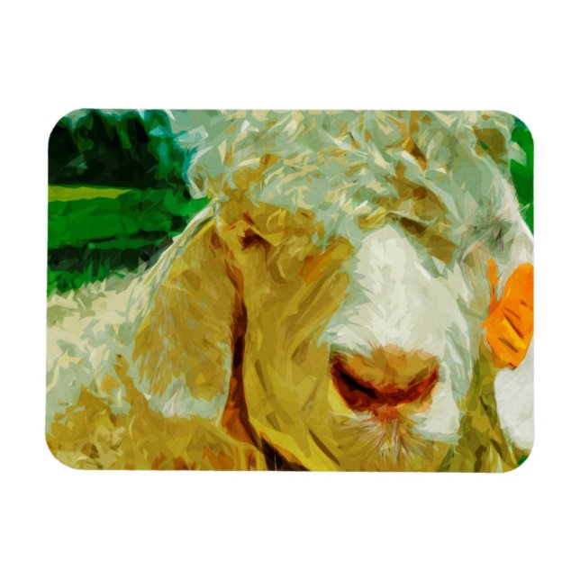 Magnet Flexible Shaggy White Angora Chèvre Impressionnisme Abstrai (Horizontal)