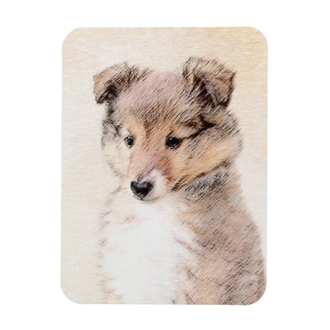 Magnet Flexible Shetland Sheepdog Puppy Peinture Chien original ar (Vertical)