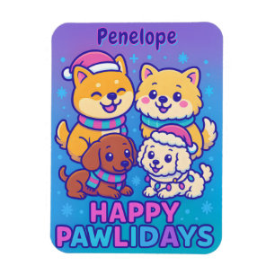 Magnet Flexible Shiba Inu Caniche Chiens de Noël Bleu Violet Chiot
