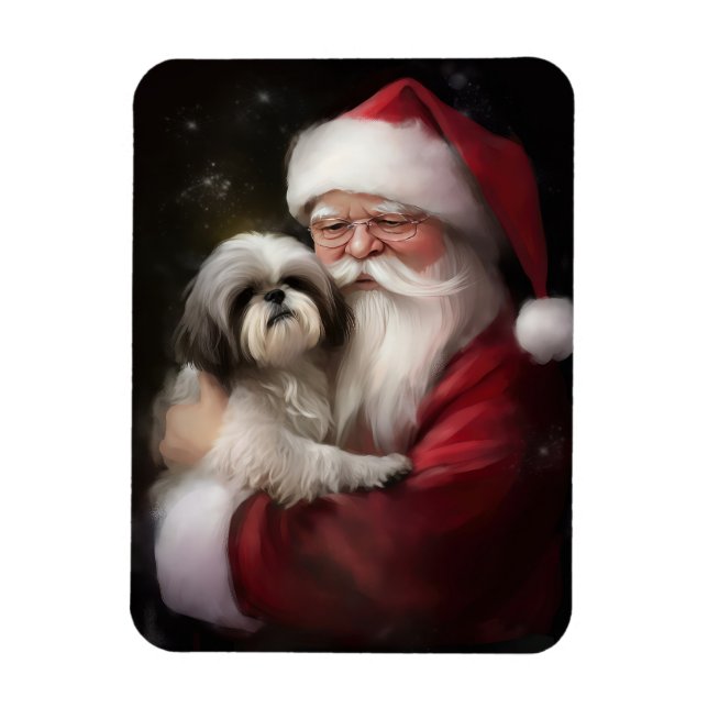 Magnet Flexible Shih Tzu Avec Noël Festif Du Père Noël (Vertical)