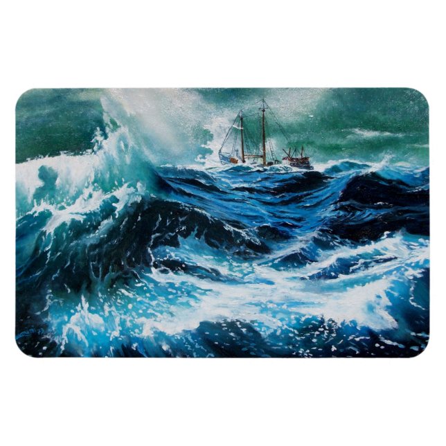Magnet Flexible Ship In the Sea in Storm (Horizontal)