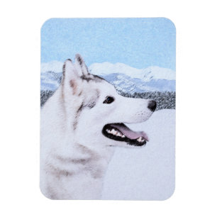 Magnet Flexible Sibérie Husky (argent et blanc) Peinture Chien Art