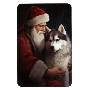 Magnet Flexible Sibérien Husky avec Noël Festif du Père Noël