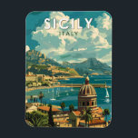 Magnet Flexible Sicile Italie Travel Art Vintage<br><div class="desc">Conception de déplacement vectoriel rétro en Sicile. La Sicile,  la plus grande île méditerranéenne,  se trouve juste à côté du "pied" de la "botte" italienne. Sa riche histoire se reflète dans des sites comme la Vallée des Temples.</div>