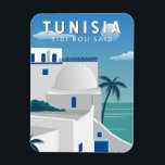 Magnet Flexible Sidi Bou Dit Tunisie Retro Voyage Art Vintage<br><div class="desc">Sidi Bou Said design de voyage rétro. Connue pour ses rues pavées et ses maisons bleues et blanches,  Sidi Bou Saïd est une charmante ville sur un promontoire surplombant la Méditerranée,  avec ses cafés en plein air,  ses restaurants tunisiens et ses petites galeries d'art.</div>