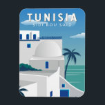 Magnet Flexible Sidi Bou Dit Tunisie Retro Voyage Art Vintage<br><div class="desc">Sidi Bou Said design de voyage rétro. Connue pour ses rues pavées et ses maisons bleues et blanches,  Sidi Bou Saïd est une charmante ville sur un promontoire surplombant la Méditerranée,  avec ses cafés en plein air,  ses restaurants tunisiens et ses petites galeries d'art.</div>