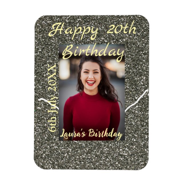 Magnet Flexible Silverglitter photo 20e anniversaire ajouter nom d (Vertical)