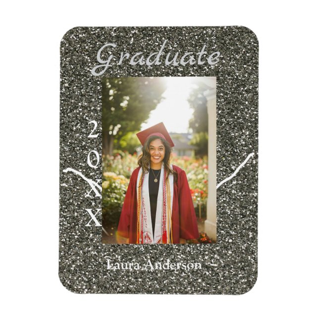 Magnet Flexible Silverglitter photo graduation ajouter nom classe  (Vertical)