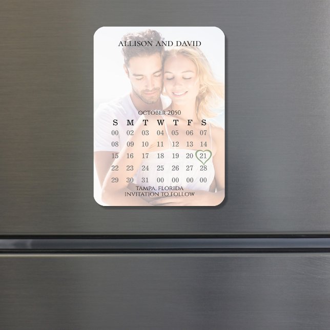 Magnet Flexible Simple 5 Row Wedding Calendar Photo Save The Date (Wedding save-the-date photo magnet with calendar template. )