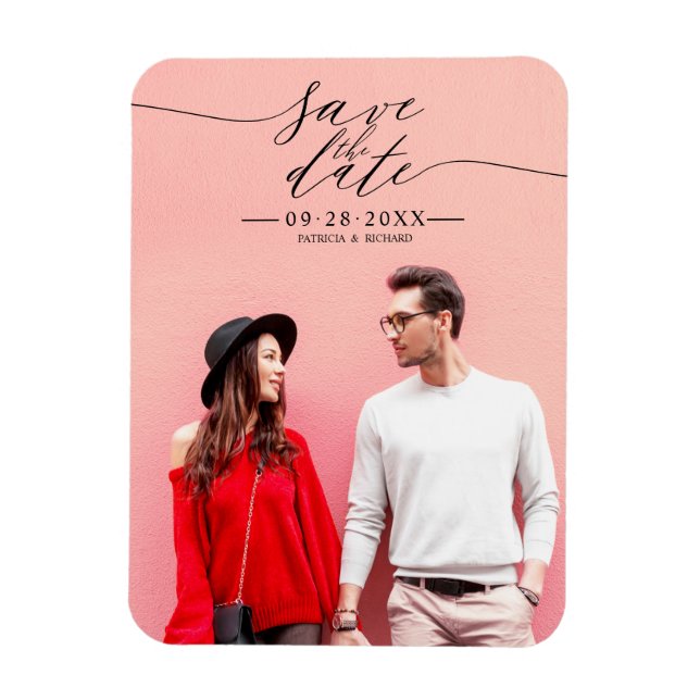 Magnet Flexible Simple Chic Script  Mariage Enregistrer La Date Ph (Vertical)