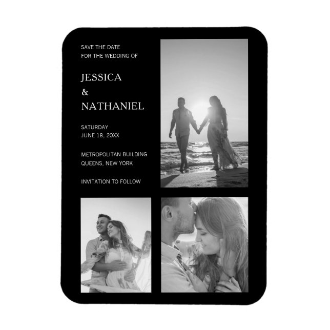 Magnet Flexible Simple Collage De Photos De Mariage Noir (Vertical)