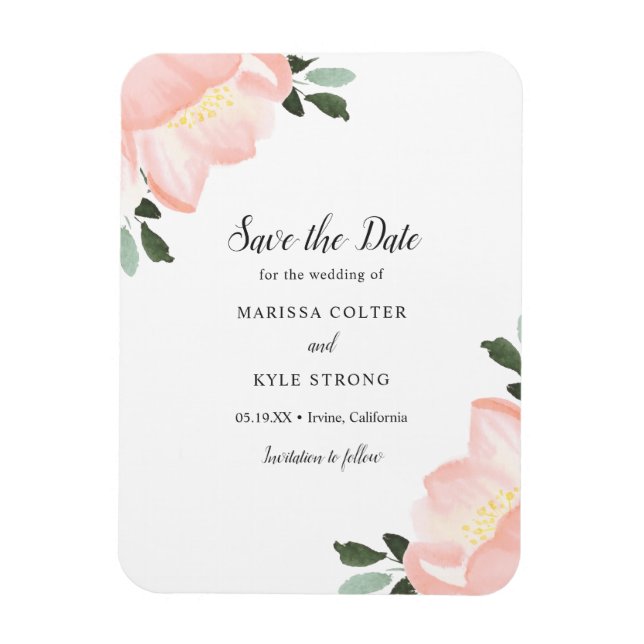 Magnet Flexible Simple Élégant Floral Rose Pâle Save the Date (Vertical)