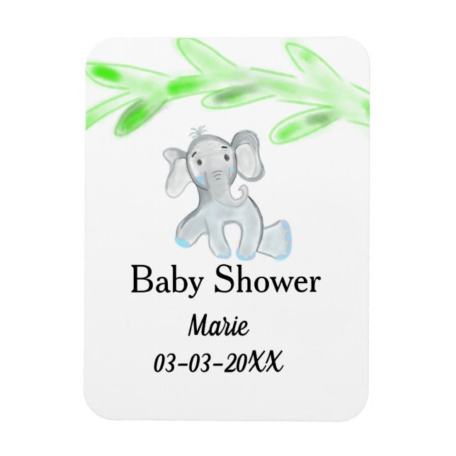 Magnet Flexible Simple éléphant bébé gris bleu ajouter le nom (Vertical)