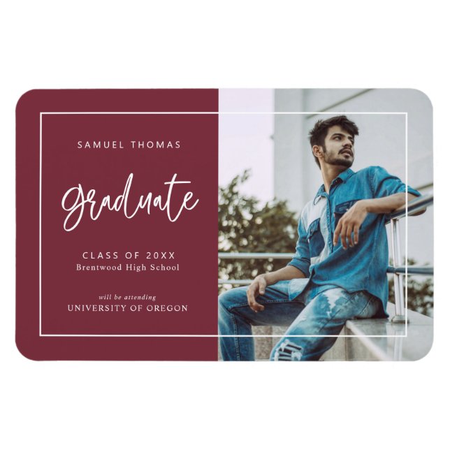 Magnet Flexible Simple Handwritten Script Graduation Announcement (Horizontal)
