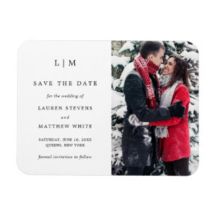 Magnet Flexible Simple Monogramme Photo Blanc Faire Part Date