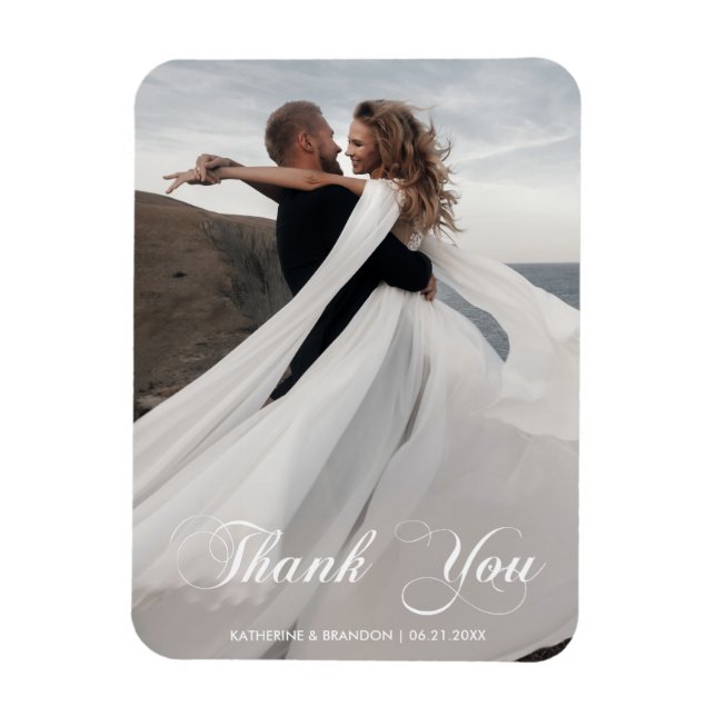 Magnet Flexible Simple Photo de Mariage Ajouter Nom & Date Merci (Vertical)