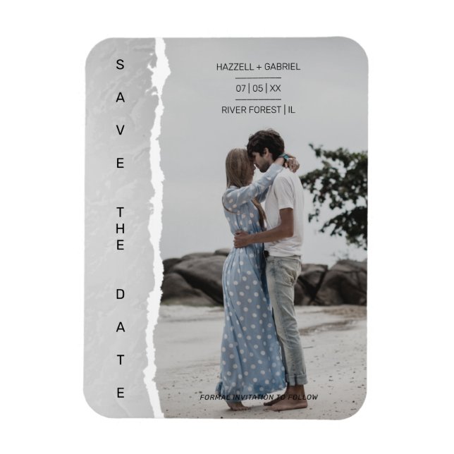 Magnet Flexible Simple Ripped Paper Effect Wedding Custom Photo (Vertical)