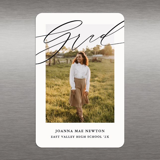 Magnet Flexible Simple Script Black Photo Graduation Announcement (Créateur téléchargé)