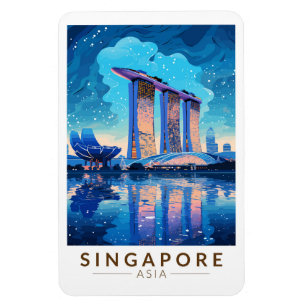 Magnet Flexible Singapore Marina Bay Night Travel Art Vintage