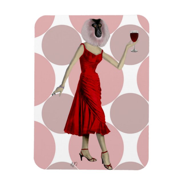 Magnet Flexible Singe en Robe Rouge avec vin (Vertical)