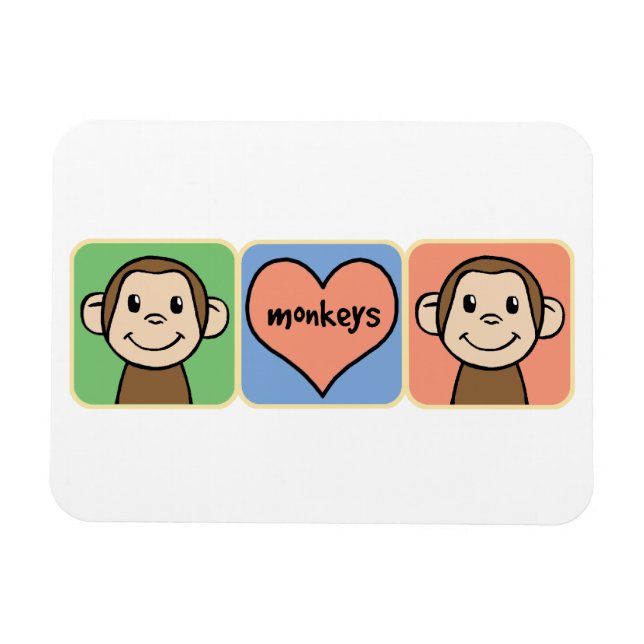 Magnet Flexible Singes mignons de dessin animé avec amour cœur (Horizontal)