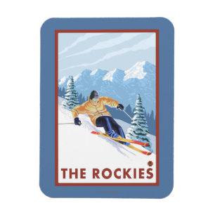 Magnet Flexible Skieur de neige de Downhhill - les Rocheuses