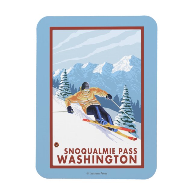 Magnet Flexible Skieur de neige - Snoqualmie Pass, WA (Vertical)