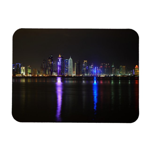 Magnet Flexible Skyline de Doha, Qatar à la nuit magnétique rectan (Horizontal)